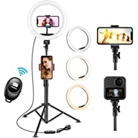 UPhitnis 10&quot- Luz de Anillo LED Fotográfica- 3 Colores 10 Brillos Regulables Control Remoto- 63&quot- Trípode con Soporte…